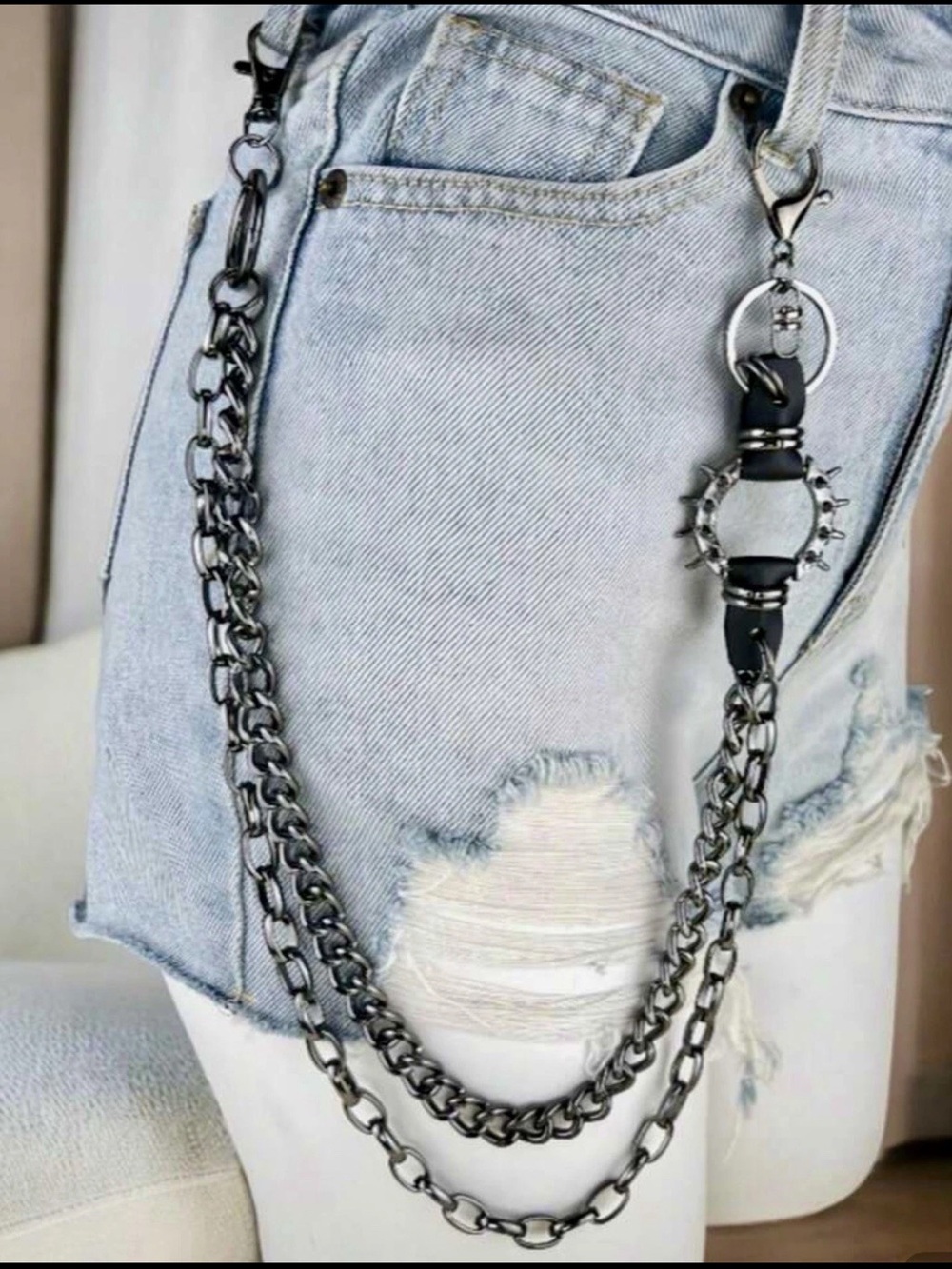 New Light weight Waist Chain Rock Hip Hop Silver Spiked Pant Trouser Chain Y2K